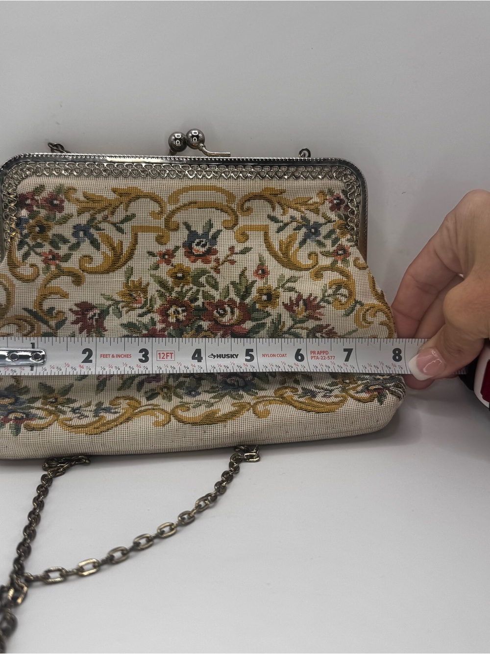 Cream Fabric Kiss-Lock Clutch Interior - Made in Hong Kong - Picture 8 of 9